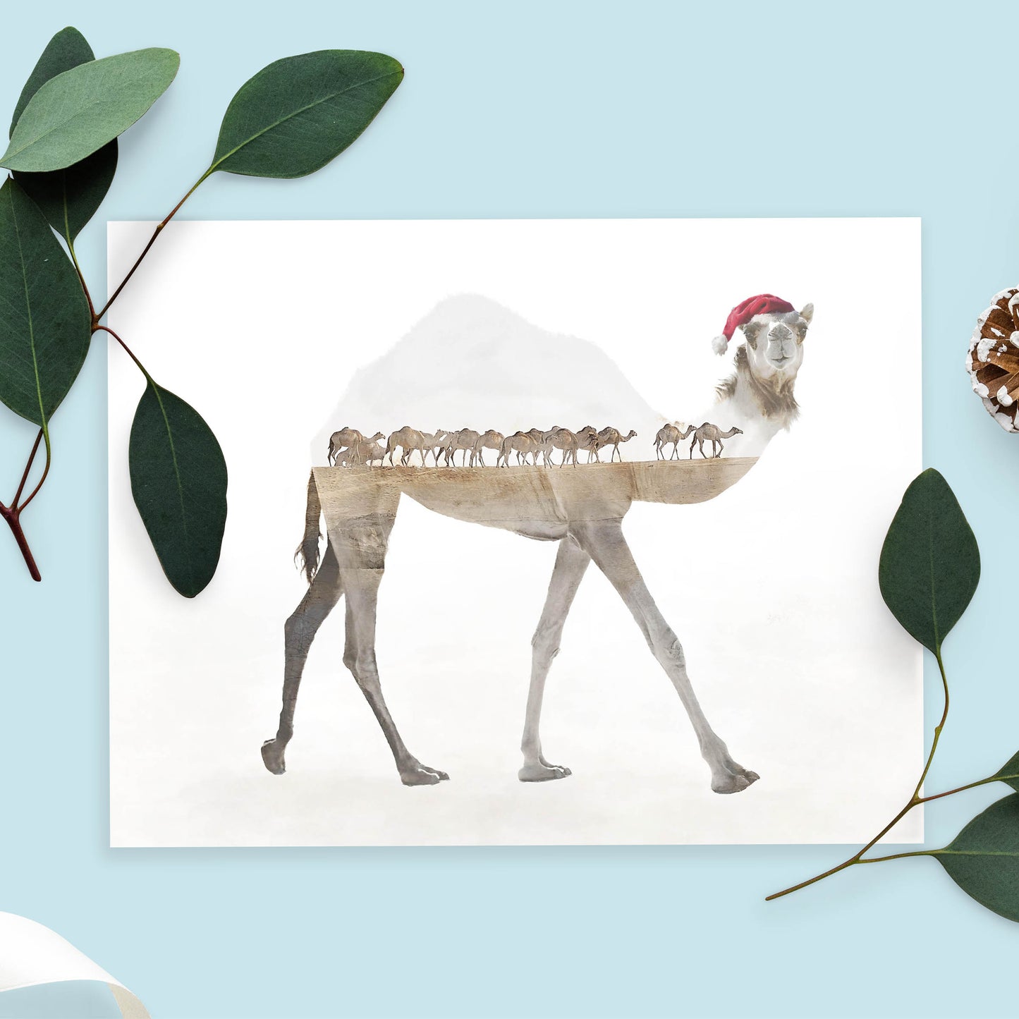 Double Exposure Camel Christmas Hat Card